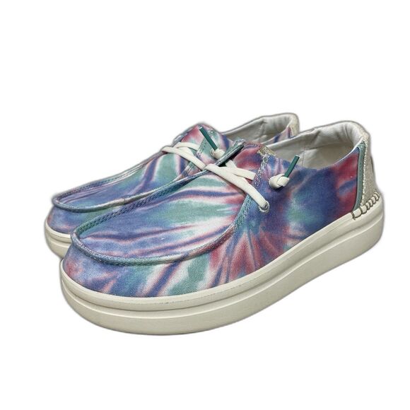 Hey Dude Wendy Rise Candy Tie Dye Slip-Ons Women's Sz 7 Pink Blue White New - Picture 8 of 9